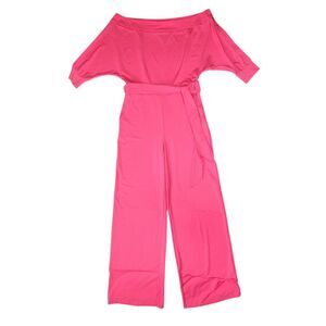 Off The Shoulder Jumpsuit Womens Large Hot Pink Romper 70s Style Soul Train